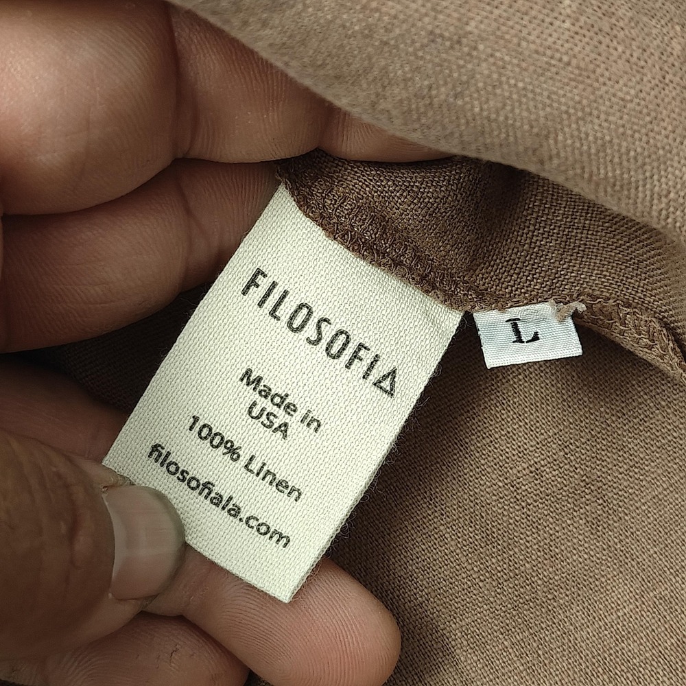 FILOSOFIA Women Linen Boxy Top L Brown 100% Linen Coastal Minimalist New - Picture 5 of 7